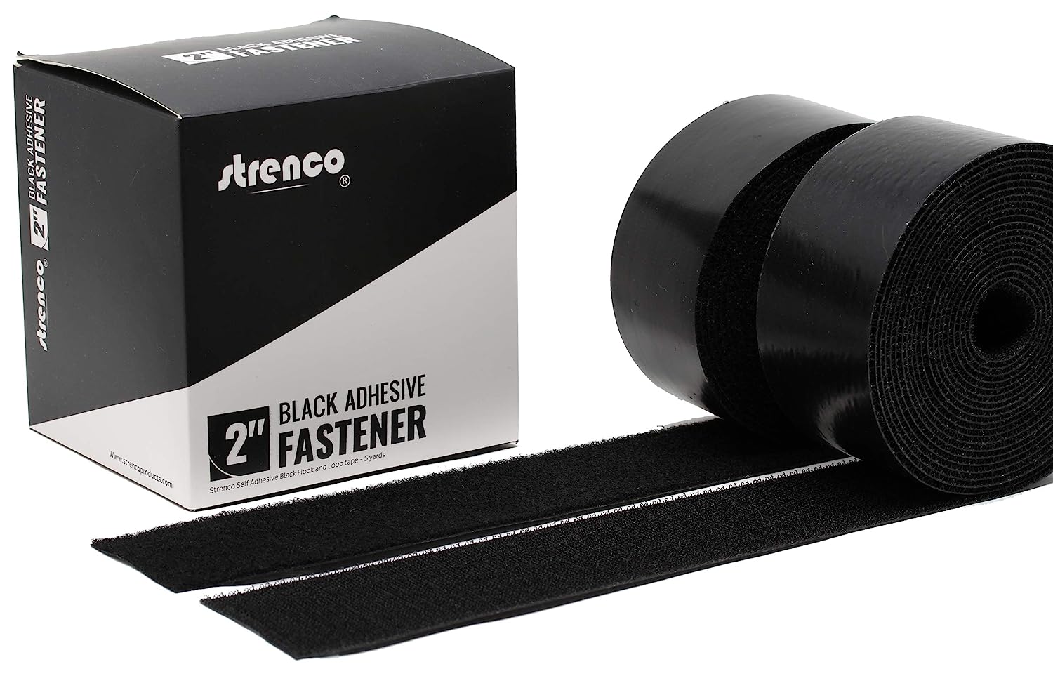 230527223532962_1 Strenco 2 Inch Hook and Loop Strips with Adhesive - 5 Yards - Heavy Duty Tape - Black Sticky Back Fastener - Image 1